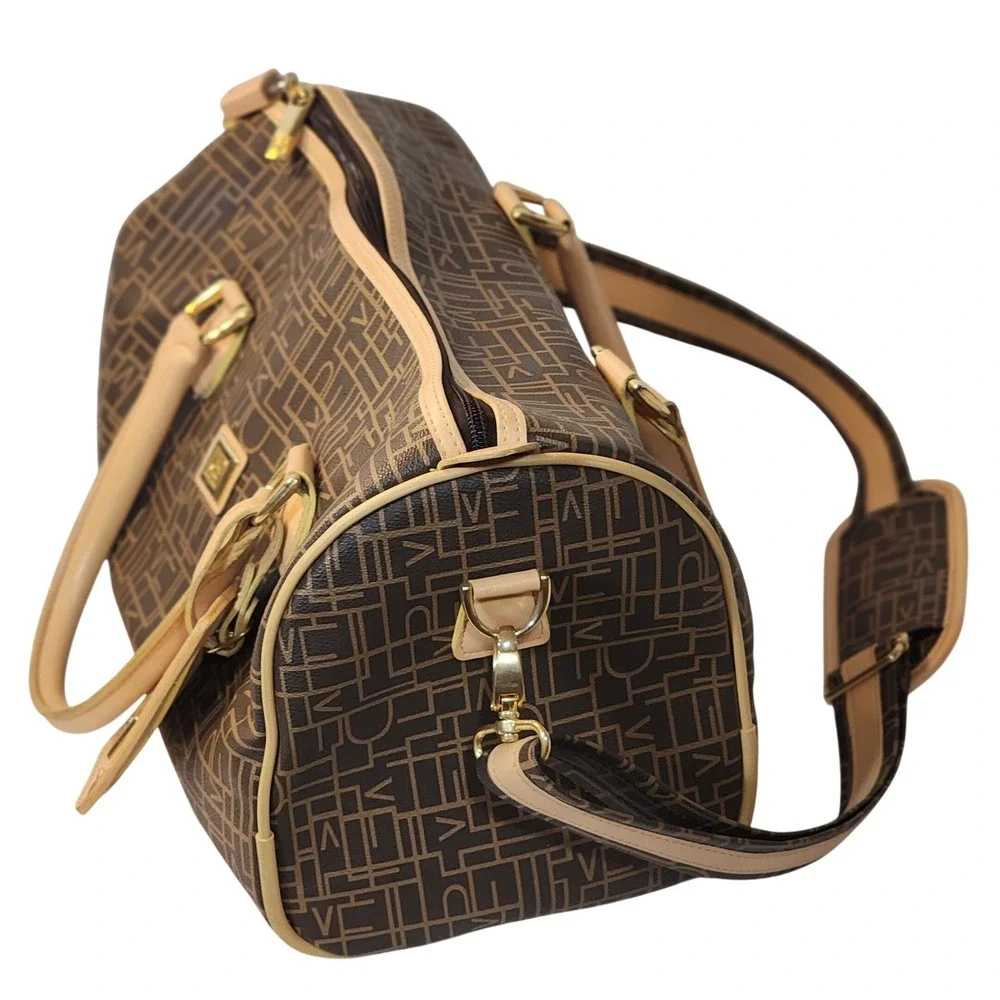 Diane Von Furstenberg DVF Brown‎ Monogram Vintage Luggage Bag Gold Hardware